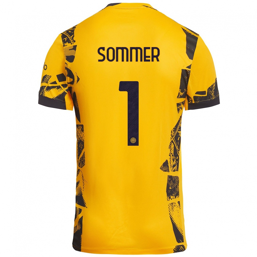 Kandiny Femme Maillot Yann Sommer #1 Doré Noir Troisieme 2024/25 T-Shirt