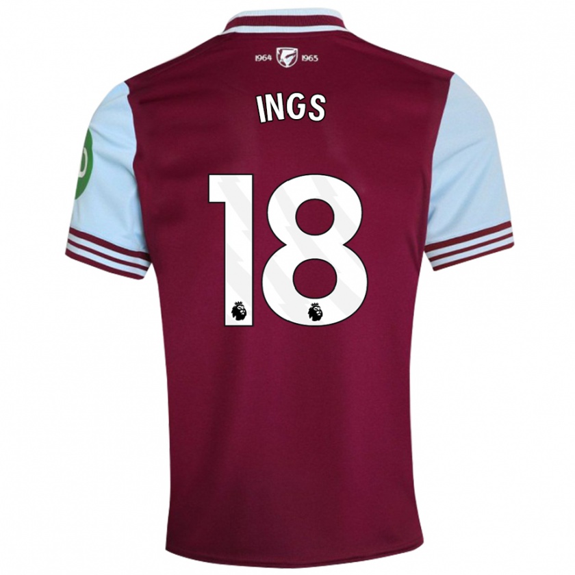 Kandiny Enfant Maillot Danny Ings #18 Rouge Foncé Tenues Domicile 2024/25 T-Shirt