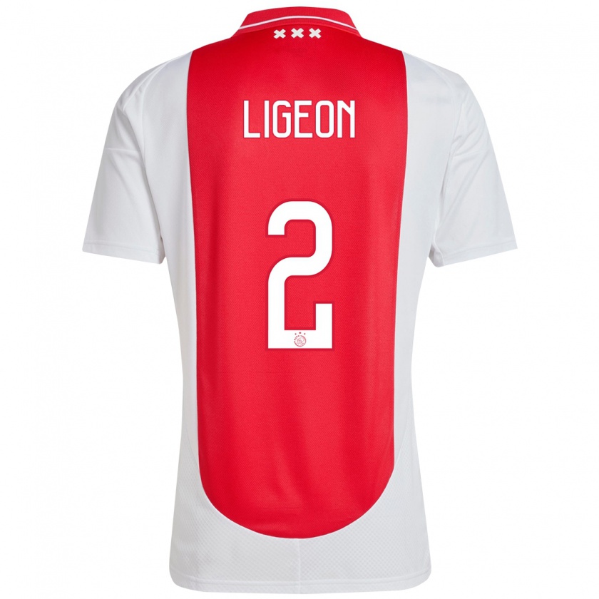 Kandiny Enfant Maillot Ruben Ligeon #2 Rouge Blanc Tenues Domicile 2024/25 T-Shirt