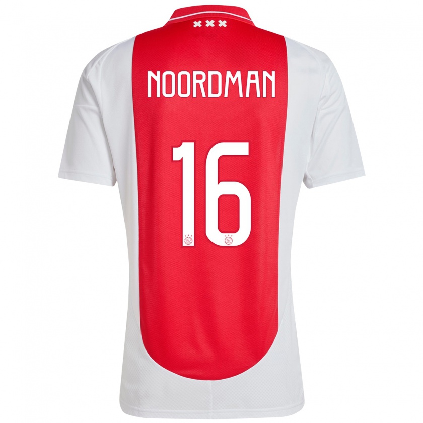 Kandiny Enfant Maillot Danique Noordman #16 Rouge Blanc Tenues Domicile 2024/25 T-Shirt