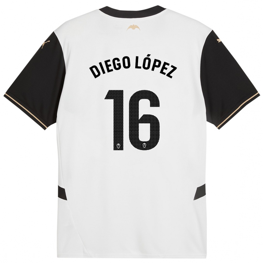 Kandiny Enfant Maillot Diego López #16 Blanc Noir Tenues Domicile 2024/25 T-Shirt