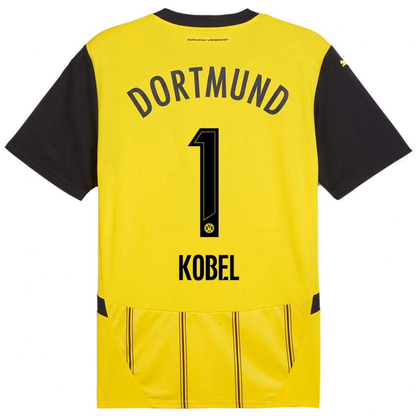 Kandiny Enfant Maillot Gregor Kobel #1 Jaune Noir Tenues Domicile 2024/25 T-Shirt