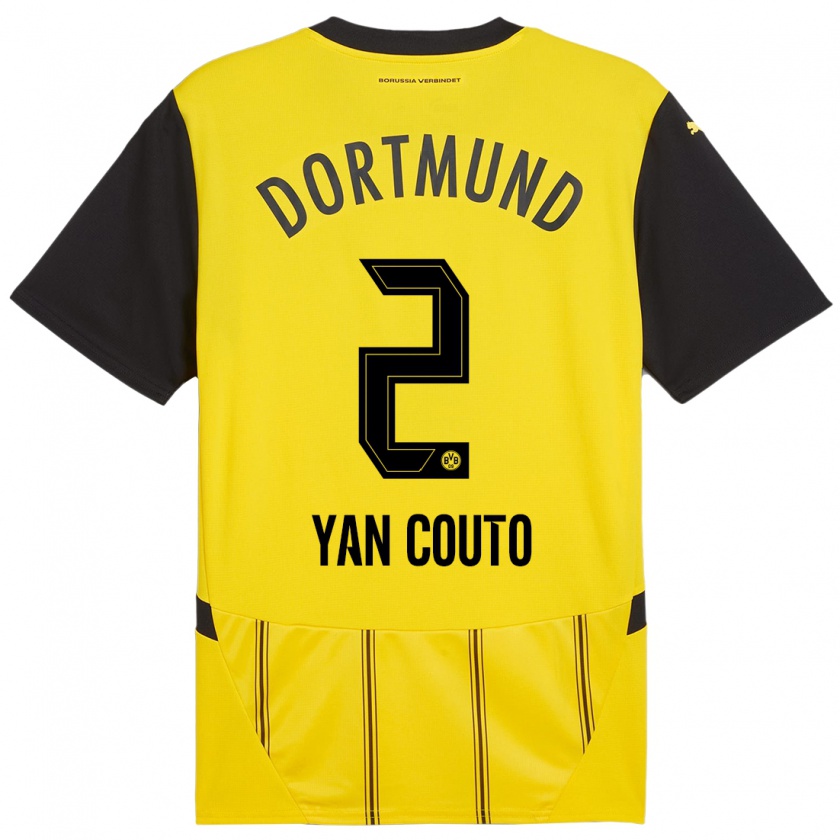 Kandiny Enfant Maillot Yan Couto #2 Jaune Noir Tenues Domicile 2024/25 T-Shirt