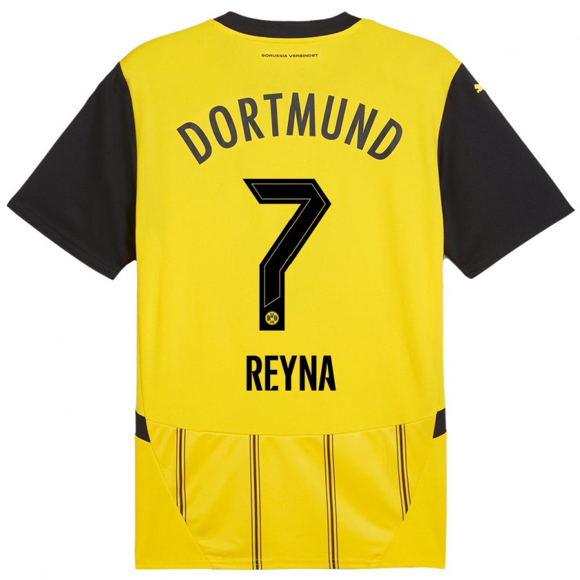 Kandiny Enfant Maillot Giovanni Reyna #7 Jaune Noir Tenues Domicile 2024/25 T-Shirt