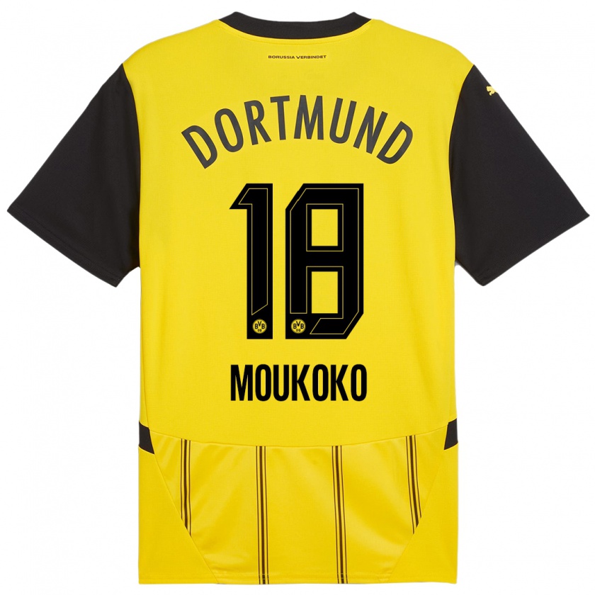 Kandiny Enfant Maillot Youssoufa Moukoko #18 Jaune Noir Tenues Domicile 2024/25 T-Shirt