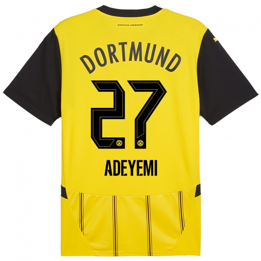 Kandiny Enfant Maillot Karim Adeyemi #27 Jaune Noir Tenues Domicile 2024/25 T-Shirt