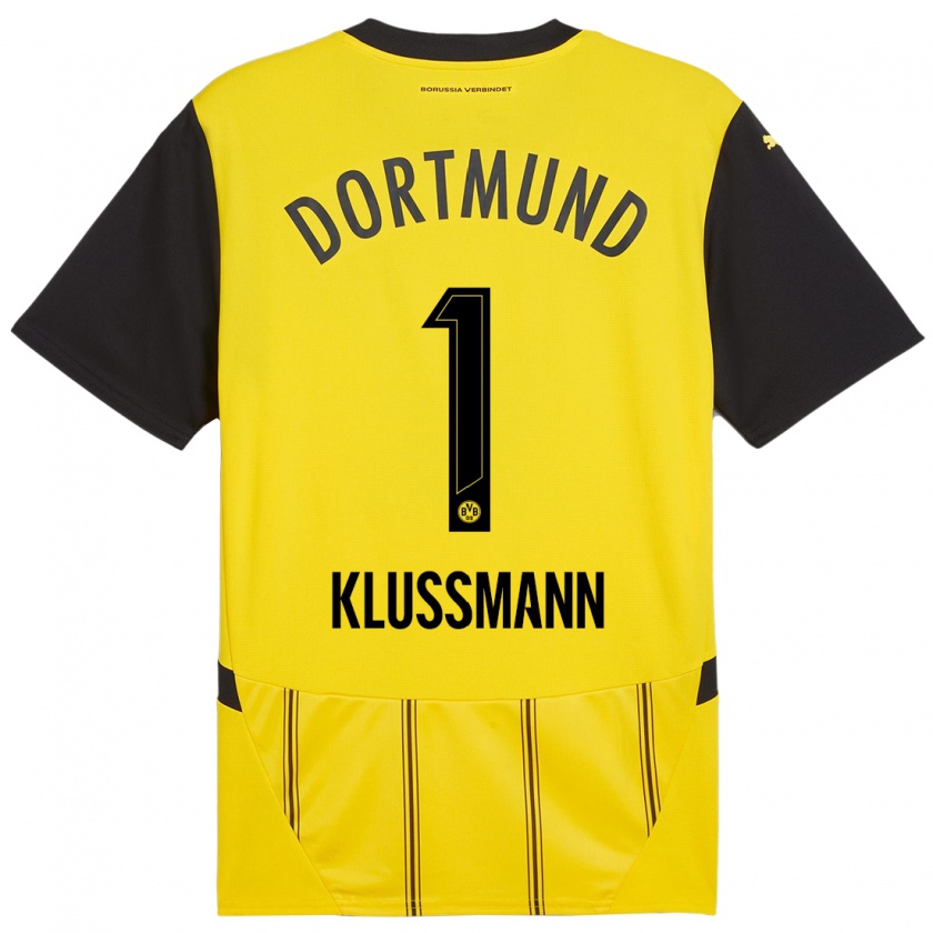 Kandiny Enfant Maillot Leon Klußmann #1 Jaune Noir Tenues Domicile 2024/25 T-Shirt