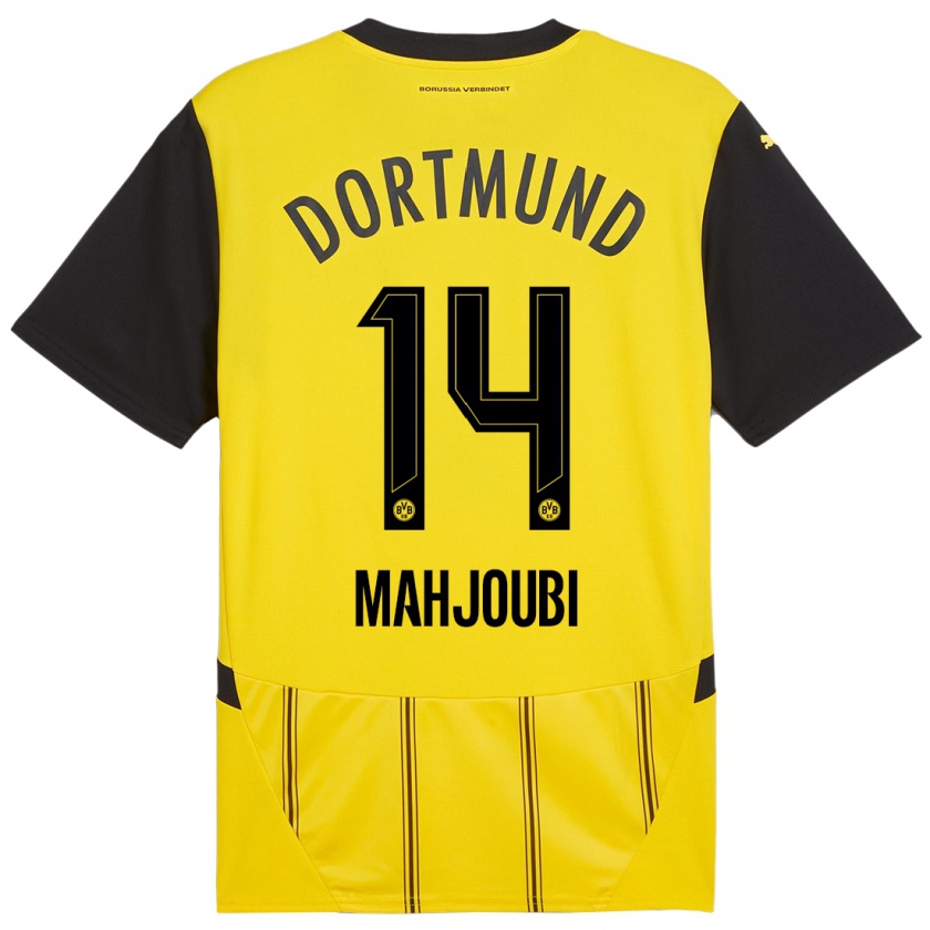 Kandiny Enfant Maillot Anas Mahjoubi #14 Jaune Noir Tenues Domicile 2024/25 T-Shirt