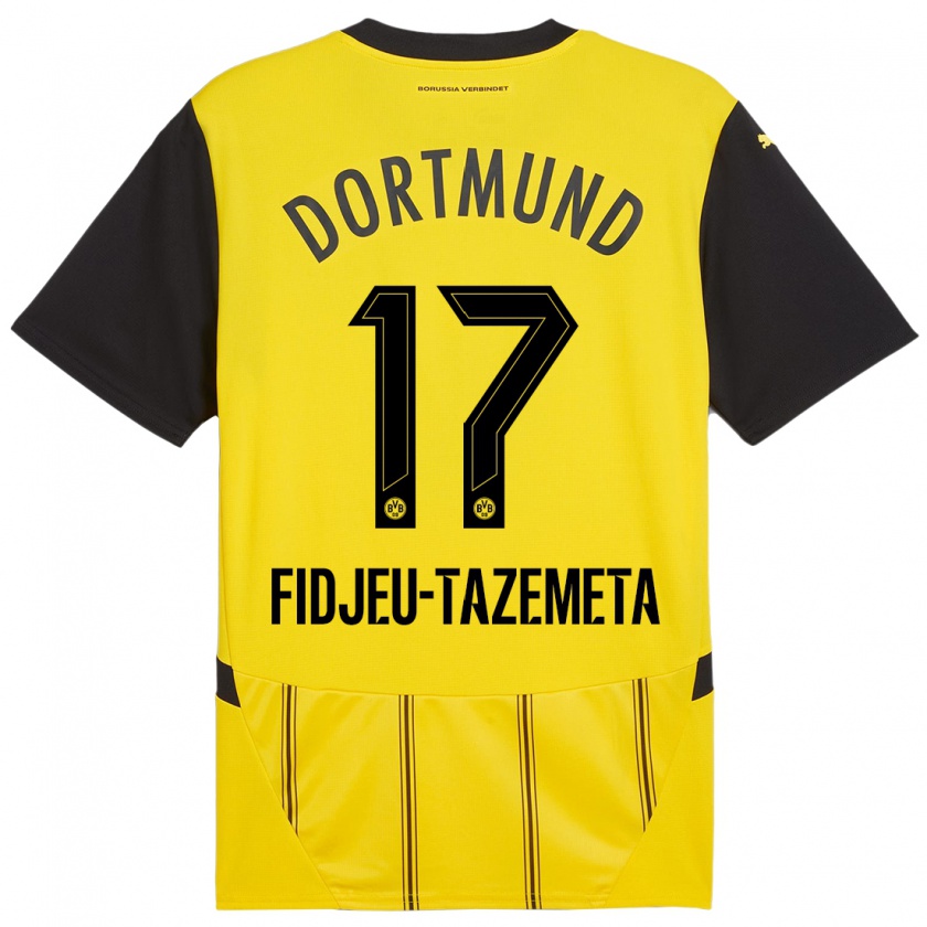 Kandiny Enfant Maillot Thierry Fidjeu-Tazemeta #17 Jaune Noir Tenues Domicile 2024/25 T-Shirt