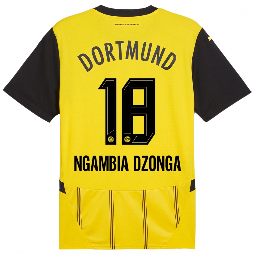 Kandiny Enfant Maillot Diego Ngambia #18 Jaune Noir Tenues Domicile 2024/25 T-Shirt