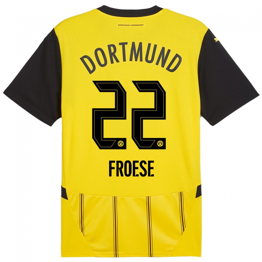 Kandiny Enfant Maillot Julien Froese #22 Jaune Noir Tenues Domicile 2024/25 T-Shirt