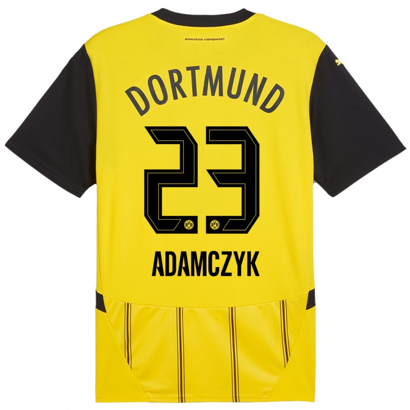 Kandiny Enfant Maillot Nico Adamczyk #23 Jaune Noir Tenues Domicile 2024/25 T-Shirt