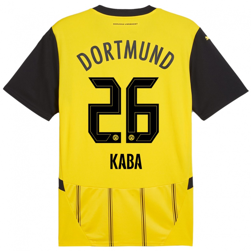 Kandiny Enfant Maillot Mussa Kaba #26 Jaune Noir Tenues Domicile 2024/25 T-Shirt