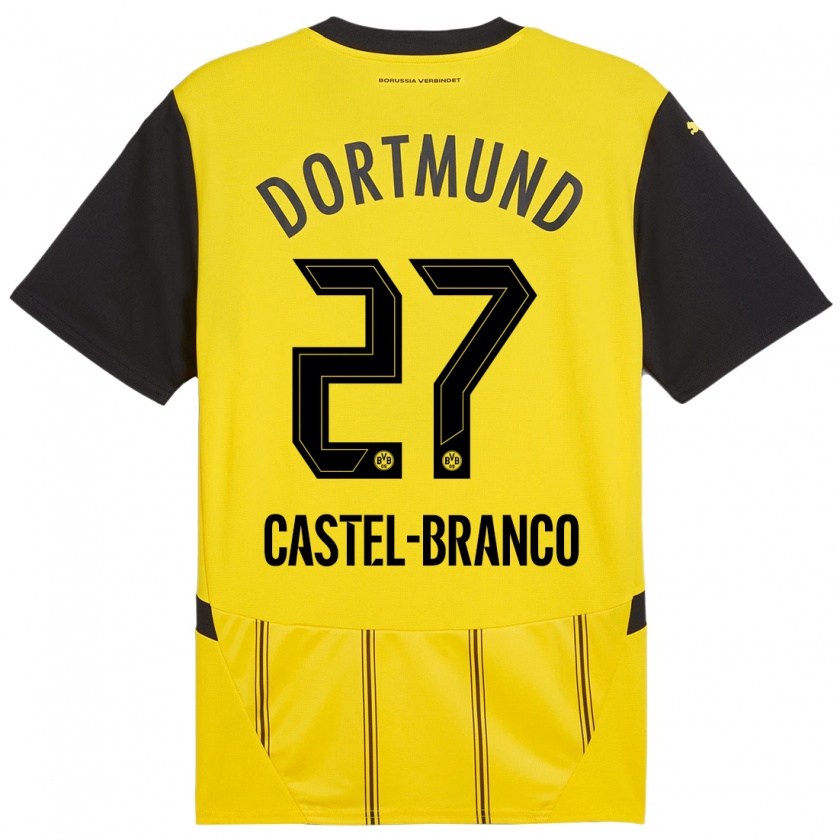 Kandiny Enfant Maillot Diego Castel-Branco #27 Jaune Noir Tenues Domicile 2024/25 T-Shirt