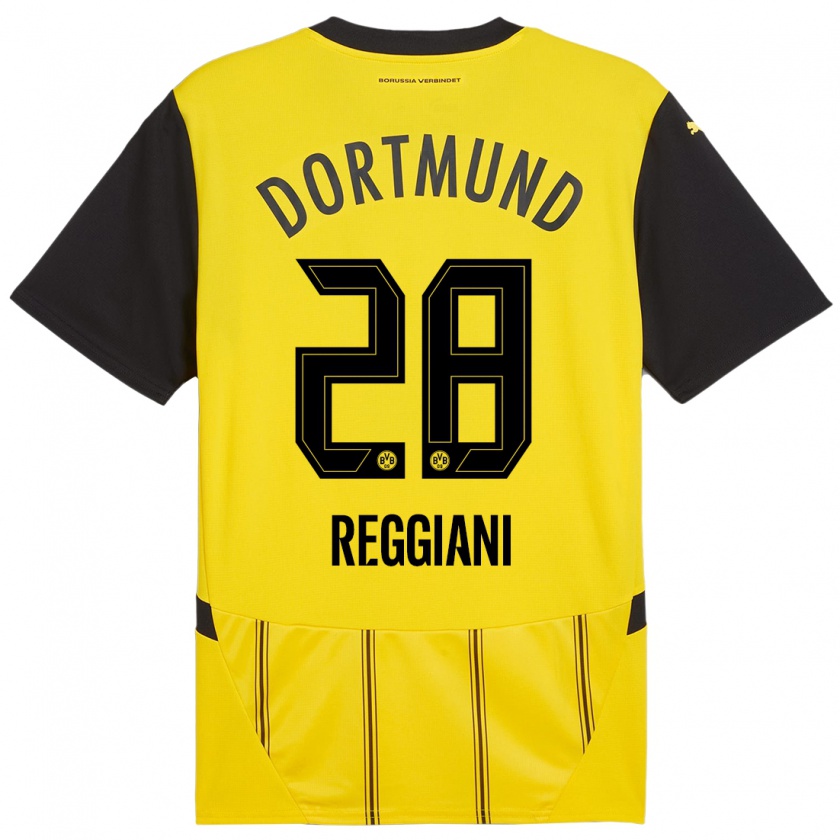 Kandiny Enfant Maillot Luca Reggiani #28 Jaune Noir Tenues Domicile 2024/25 T-Shirt