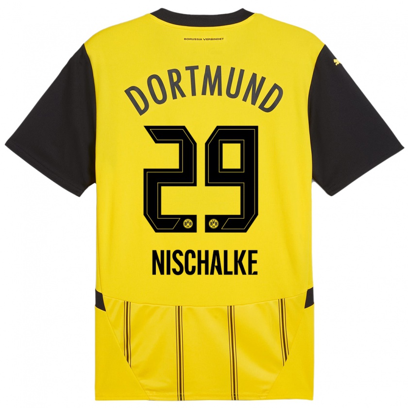 Kandiny Enfant Maillot Jermain Nischalke #29 Jaune Noir Tenues Domicile 2024/25 T-Shirt