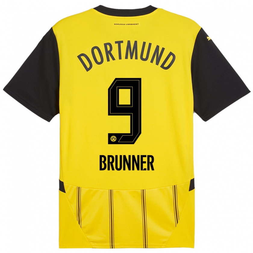 Kandiny Enfant Maillot Paris Brunner #9 Jaune Noir Tenues Domicile 2024/25 T-Shirt