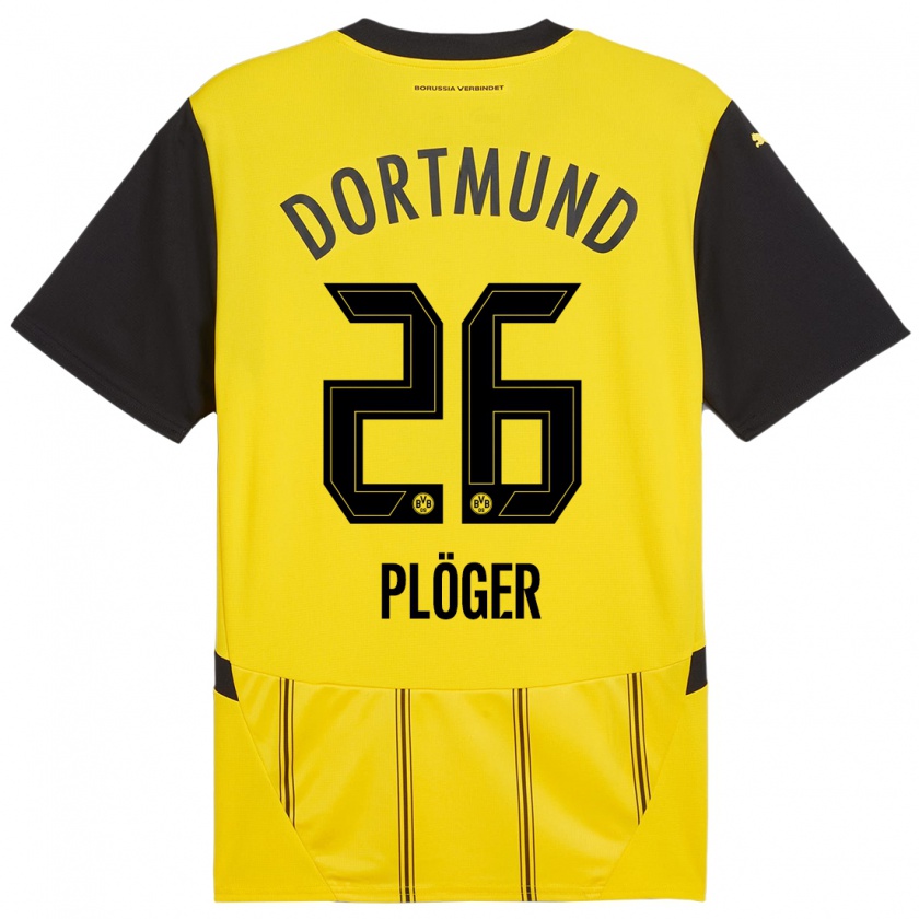 Kandiny Enfant Maillot Dustin Plöger #26 Jaune Noir Tenues Domicile 2024/25 T-Shirt