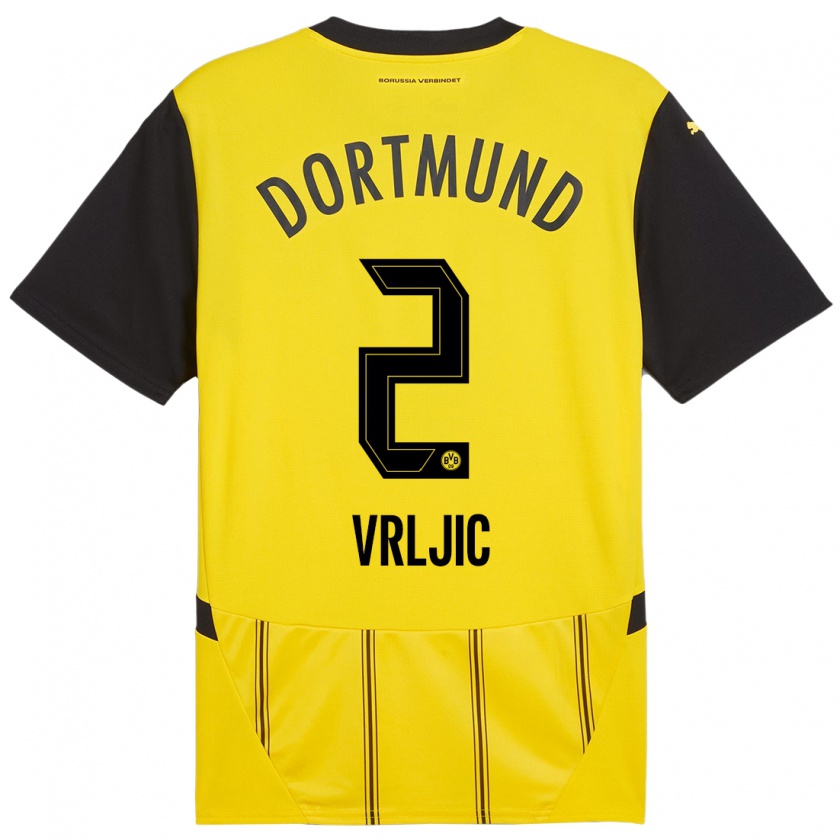 Kandiny Enfant Maillot Daniel Vrljic #2 Jaune Noir Tenues Domicile 2024/25 T-Shirt