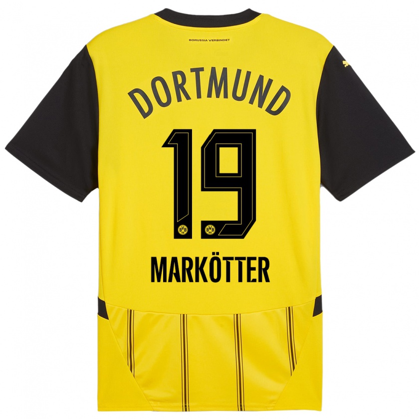 Kandiny Enfant Maillot Jonah Markötter #19 Jaune Noir Tenues Domicile 2024/25 T-Shirt