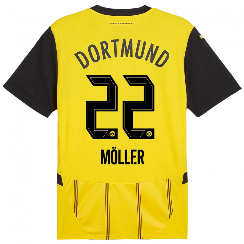 Kandiny Enfant Maillot Paul Möller #22 Jaune Noir Tenues Domicile 2024/25 T-Shirt