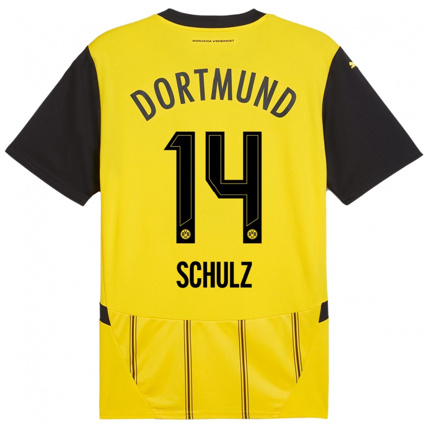 Kandiny Enfant Maillot Nico Schulz #14 Jaune Noir Tenues Domicile 2024/25 T-Shirt