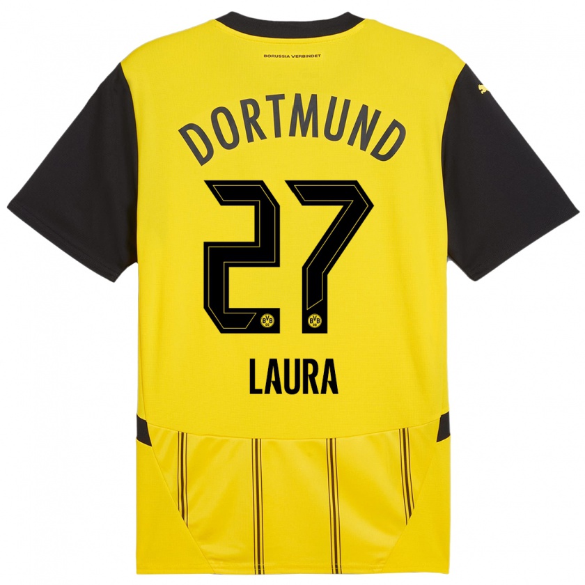 Kandiny Enfant Maillot Van Der Heijden Laura #27 Jaune Noir Tenues Domicile 2024/25 T-Shirt