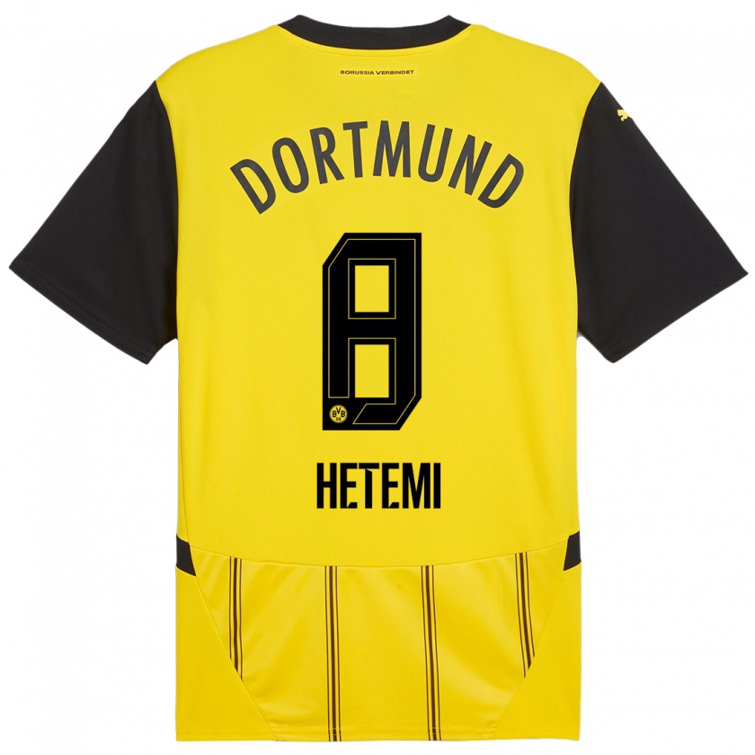 Kandiny Enfant Maillot Rilind Hetemi #8 Jaune Noir Tenues Domicile 2024/25 T-Shirt