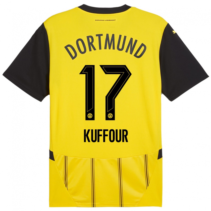 Kandiny Enfant Maillot Lloyd-Addo Kuffour #17 Jaune Noir Tenues Domicile 2024/25 T-Shirt