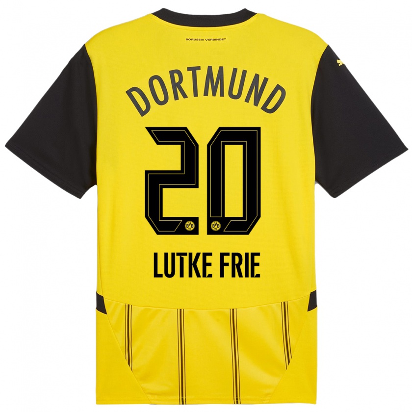 Kandiny Enfant Maillot Dennis Lutke-Frie #20 Jaune Noir Tenues Domicile 2024/25 T-Shirt