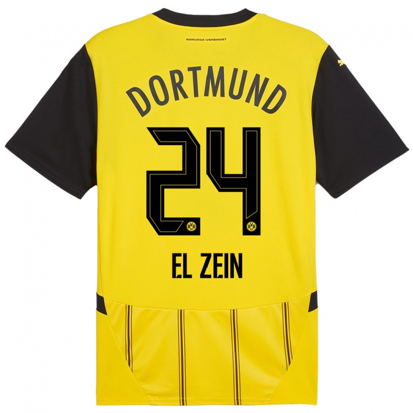 Kandiny Enfant Maillot Abu-Bekir Omer El-Zein #24 Jaune Noir Tenues Domicile 2024/25 T-Shirt