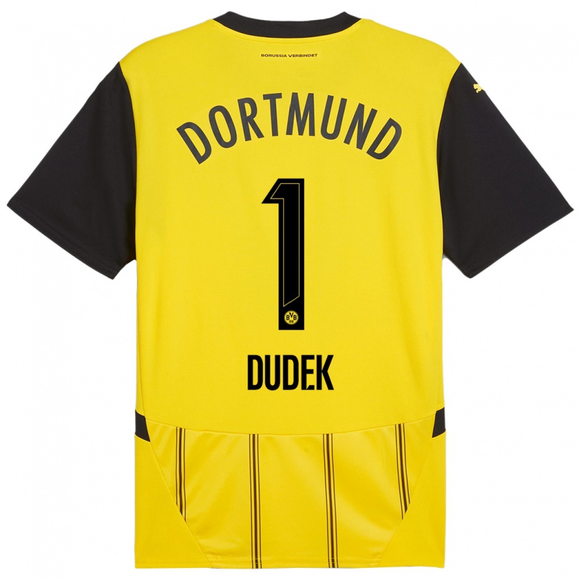 Kandiny Enfant Maillot Daniel Dudek #1 Jaune Noir Tenues Domicile 2024/25 T-Shirt