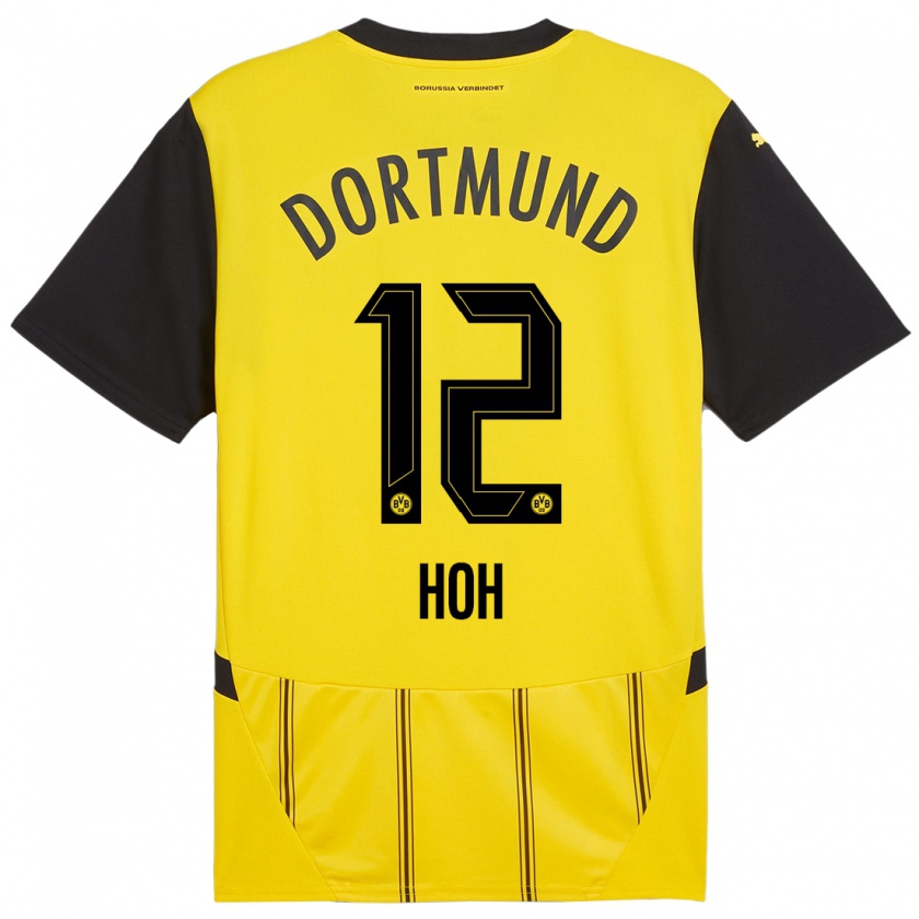 Kandiny Enfant Maillot Hendrik Hoh #12 Jaune Noir Tenues Domicile 2024/25 T-Shirt