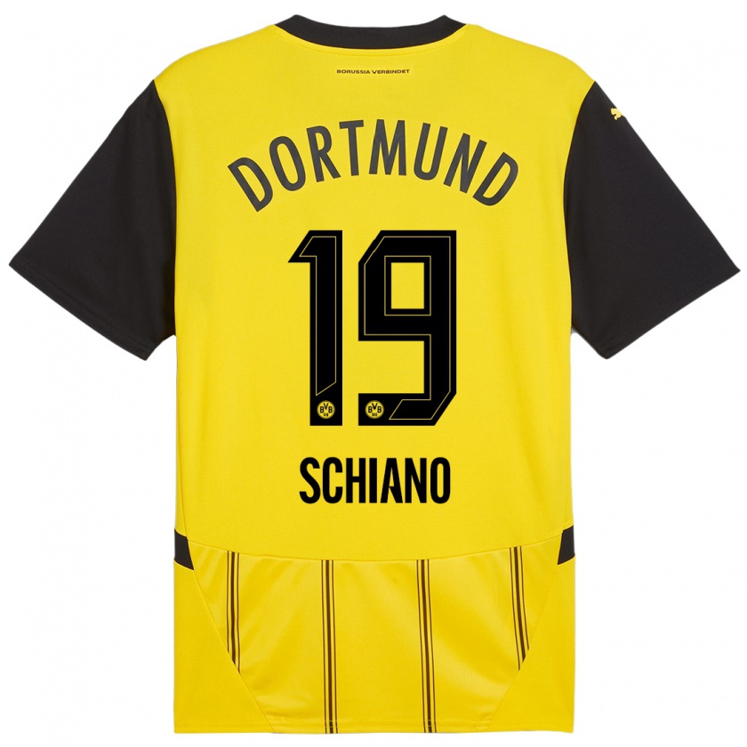 Kandiny Enfant Maillot Emilio Schiano #19 Jaune Noir Tenues Domicile 2024/25 T-Shirt