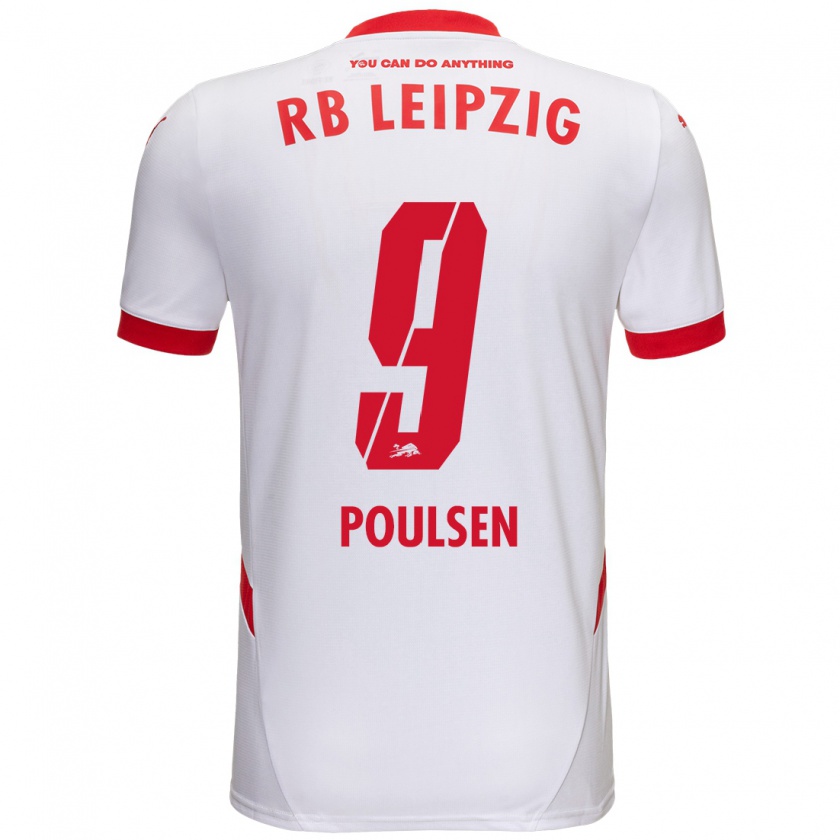 Kandiny Enfant Maillot Yussuf Poulsen #9 Blanc Rouge Tenues Domicile 2024/25 T-Shirt