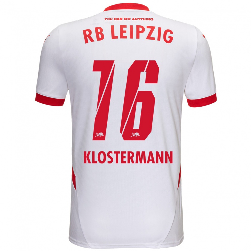 Kandiny Enfant Maillot Lukas Klostermann #16 Blanc Rouge Tenues Domicile 2024/25 T-Shirt