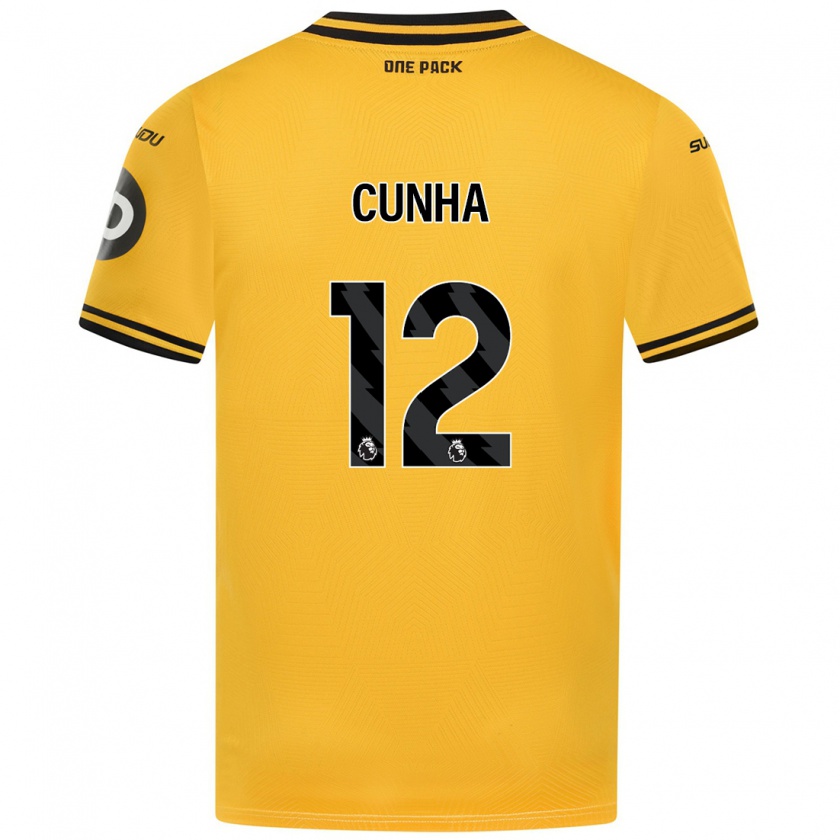 Kandiny Enfant Maillot Matheus Cunha #12 Jaune Tenues Domicile 2024/25 T-Shirt