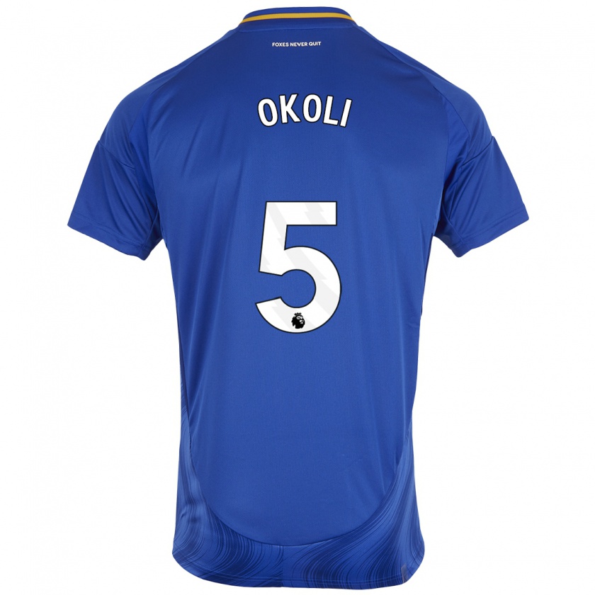 Kandiny Enfant Maillot Caleb Okoli #5 Bleu Blanc Tenues Domicile 2024/25 T-Shirt