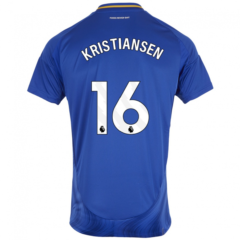 Kandiny Enfant Maillot Victor Kristiansen #16 Bleu Blanc Tenues Domicile 2024/25 T-Shirt