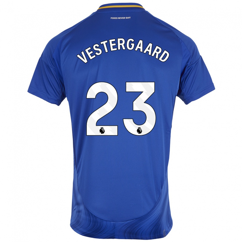 Kandiny Enfant Maillot Jannik Vestergaard #23 Bleu Blanc Tenues Domicile 2024/25 T-Shirt