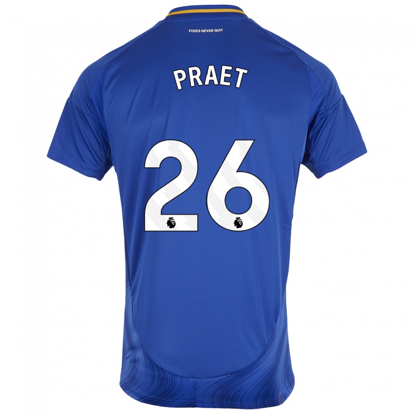 Kandiny Enfant Maillot Dennis Praet #26 Bleu Blanc Tenues Domicile 2024/25 T-Shirt