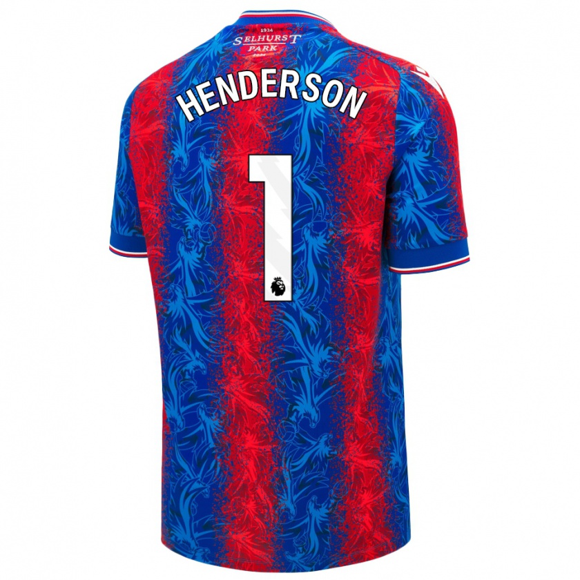 Kandiny Enfant Maillot Dean Henderson #1 Rayures Rouges Et Bleues Tenues Domicile 2024/25 T-Shirt