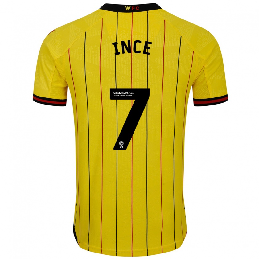 Kandiny Enfant Maillot Tom Ince #7 Jaune Et Noir Tenues Domicile 2024/25 T-Shirt