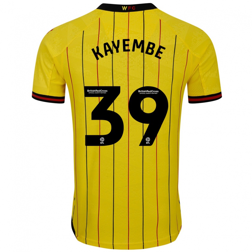 Kandiny Enfant Maillot Edo Kayembe #39 Jaune Et Noir Tenues Domicile 2024/25 T-Shirt