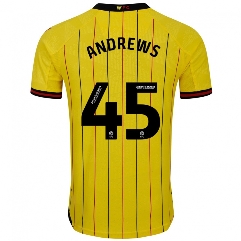 Kandiny Enfant Maillot Ryan Andrews #45 Jaune Et Noir Tenues Domicile 2024/25 T-Shirt