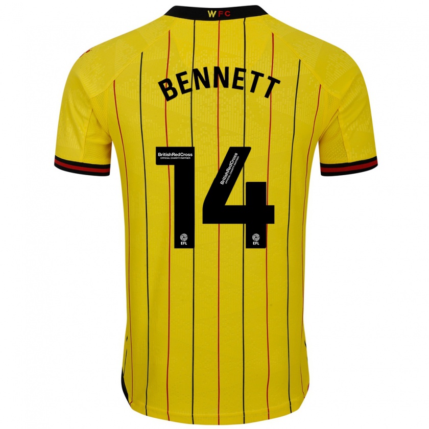 Kandiny Enfant Maillot Harley Bennett #14 Jaune Et Noir Tenues Domicile 2024/25 T-Shirt