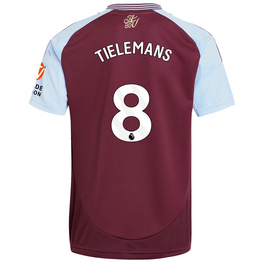 Kandiny Enfant Maillot Youri Tielemans #8 Bordeaux Bleu Ciel Tenues Domicile 2024/25 T-Shirt