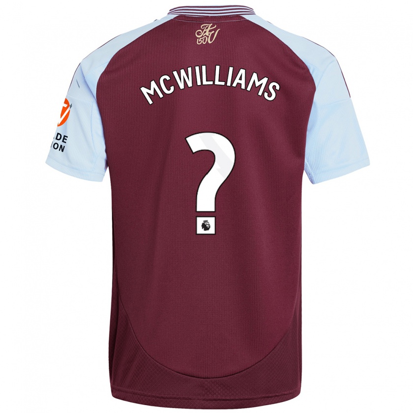 Kandiny Enfant Maillot Ashton Mcwilliams #0 Bordeaux Bleu Ciel Tenues Domicile 2024/25 T-Shirt