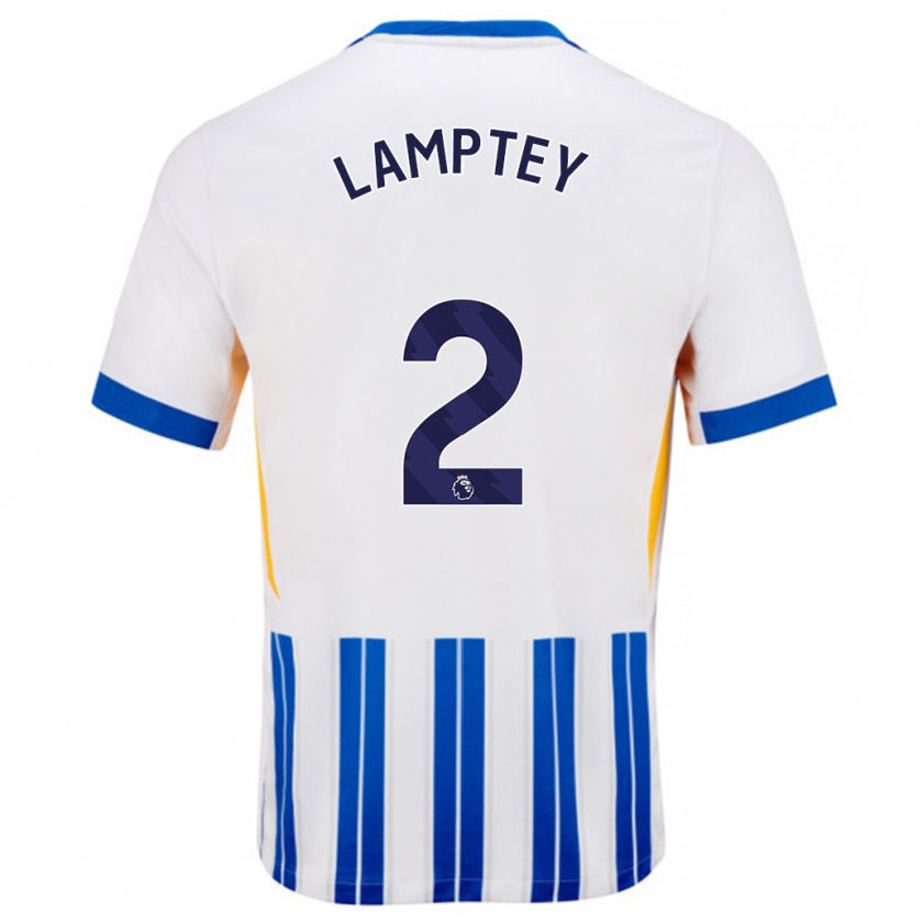 Kandiny Enfant Maillot Tariq Lamptey #2 Blanc Bleu À Rayures Fines Tenues Domicile 2024/25 T-Shirt