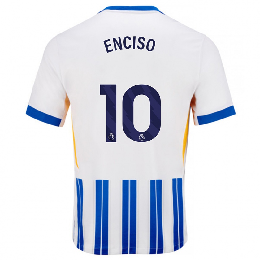 Kandiny Enfant Maillot Julio Enciso #10 Blanc Bleu À Rayures Fines Tenues Domicile 2024/25 T-Shirt